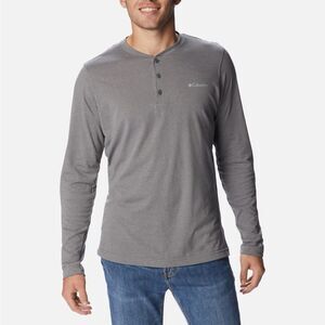 Men's Thistletown Hill Henley blue gray Long Sleeve quarter button up L